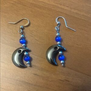 Blue and Silver Moon Earrings